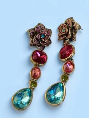 Heidi Daus Floral Drop Earrings with Pink and Blue Crystals